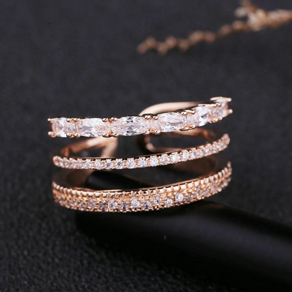 Rose Gold Diamond Triple Stackable Adjustable Ring - Picture 3 of 16